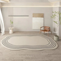 Cream Irregular Oval Area Rug - Soft Plush Bedroom Carpet