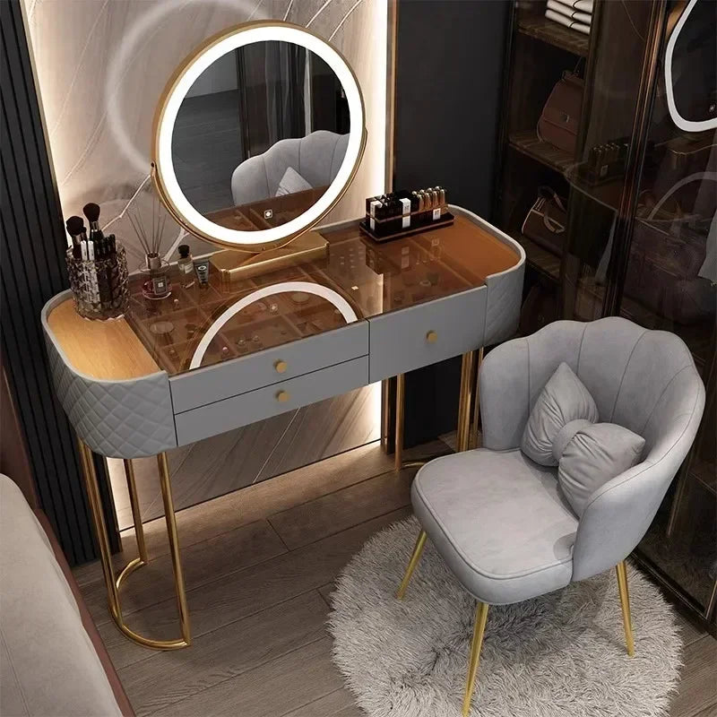 Luxury Makeup Vanity Desk - LED Mirror Dressing Table with Storage