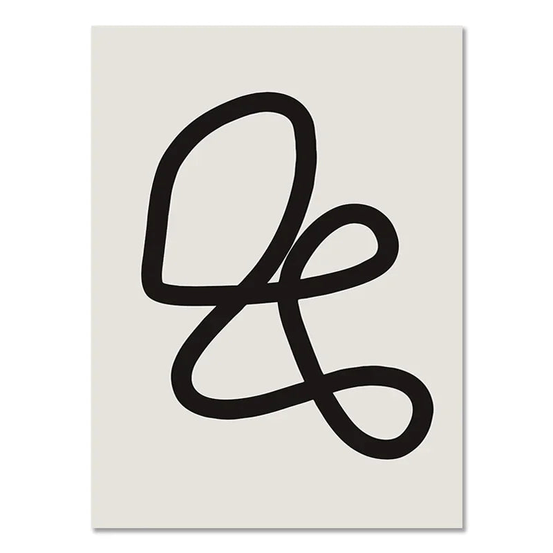 Abstract Boho Geometric Canvas Wall Art - Black and Beige Line Print