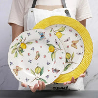 Lemon Pattern Ceramic Dinner Plate - Elegant European Tableware