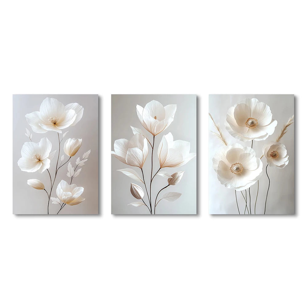 Nordic Beige Peony Floral Canvas Wall Art - Frameless Botanical Print
