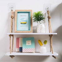 Rustic Wooden Wall Shelf Rack - Hook Mounted Storage Organizer
