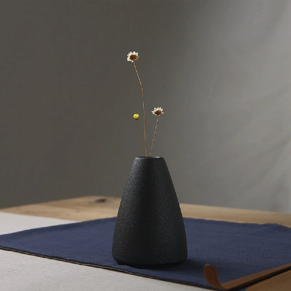Minimalist Black Ceramic Bud Vase - Japanese Inspired Decor