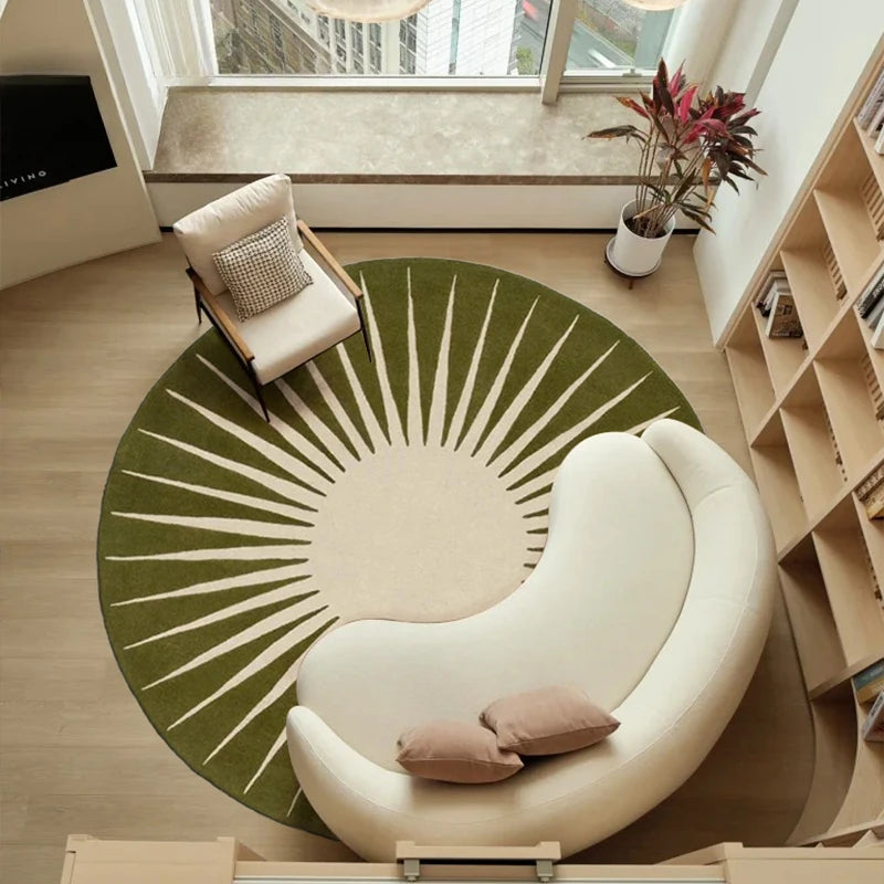 Modern Round Plush Area Rug - Soft Non-Slip Bedroom Carpet