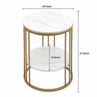 White Marble Side Table - Two-Tier Round Accent Coffee Table