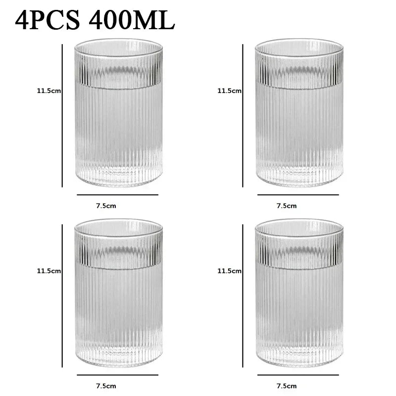Japanese Vertical Pattern Glass Cup - Handmade Wine & Coffee Drinkware