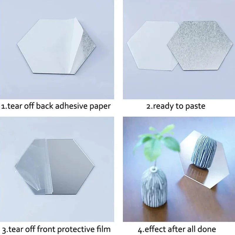 Hexagon Acrylic Mirror Wall Sticker Set - Self-Adhesive Decor