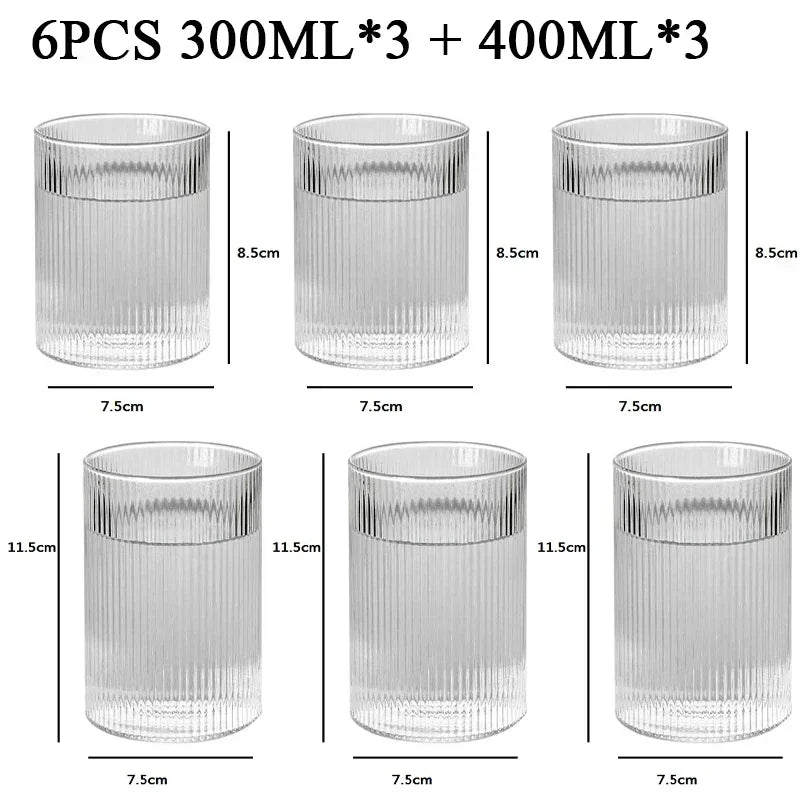 Japanese Vertical Pattern Glass Cup - Handmade Wine & Coffee Drinkware