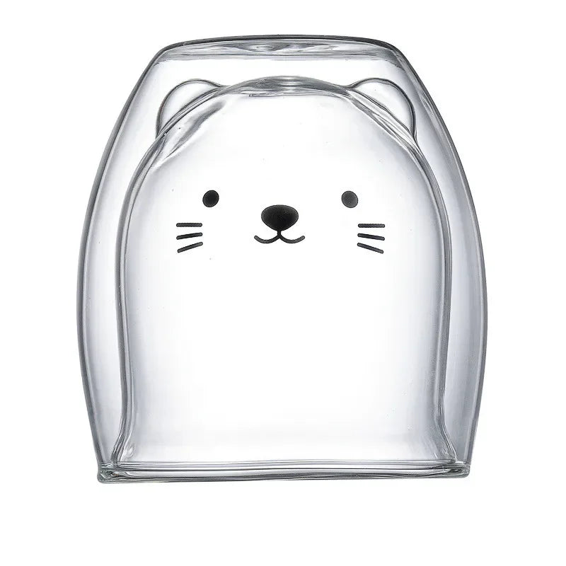 Double-Walled Animal Glass Mug - 250ml Cute Coffee Cup