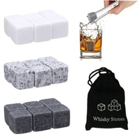 Reusable Whiskey Stones Set - 6-Piece Chilling Rocks with Pouch