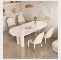 Cream White Oval Sintered Stone Dining Table Set - Modern 6-Chair Set