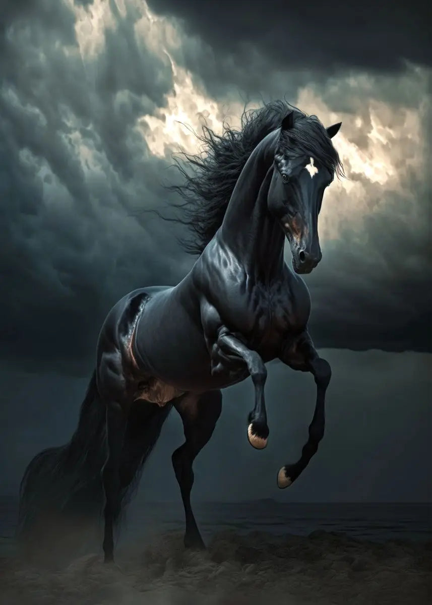 Black and White Wild Horses Canvas Wall Art - Modern Animal Print