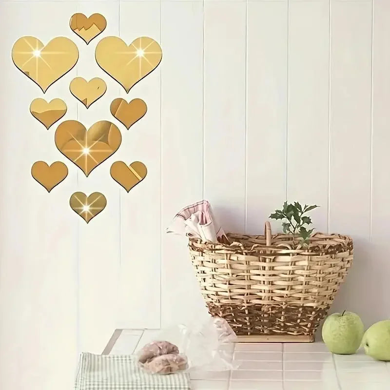 3D Love Heart Mirror Wall Stickers - Removable Acrylic Wall Decor