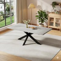 Extendable Grey Wood Dining Table Set - 6 Black Fabric Chairs