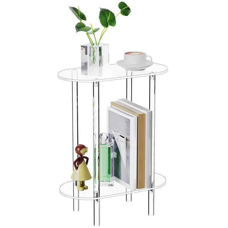 Transparent Acrylic Coffee Table - Oval Two-Tier Side Table