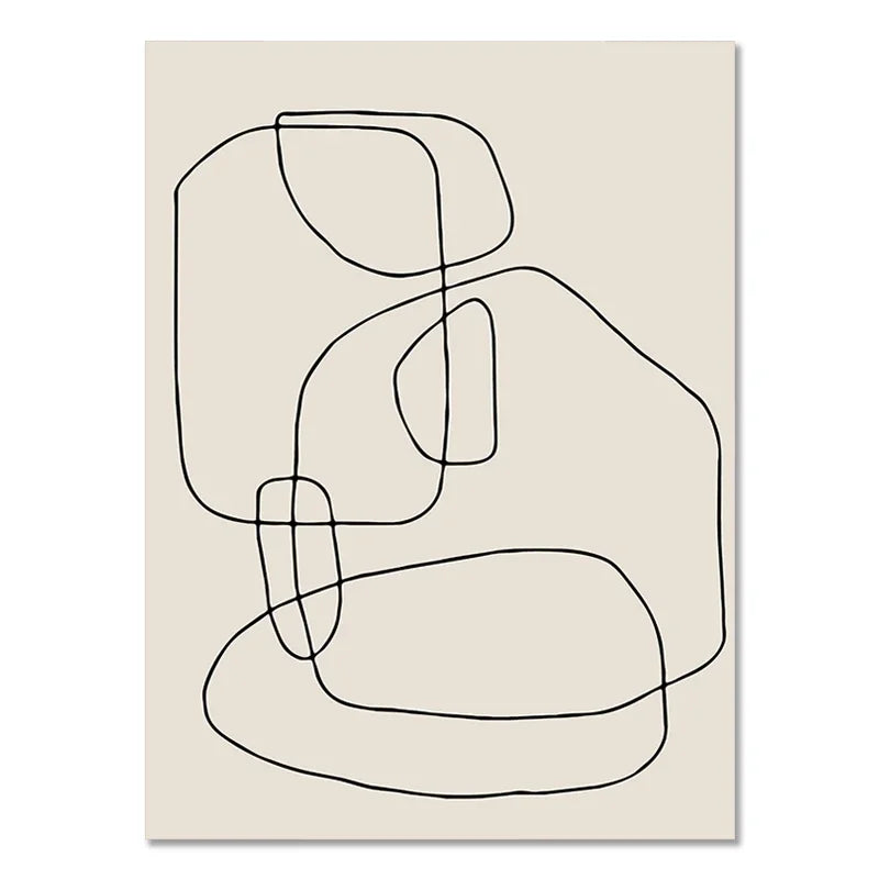 Abstract Boho Geometric Canvas Wall Art - Black and Beige Line Print