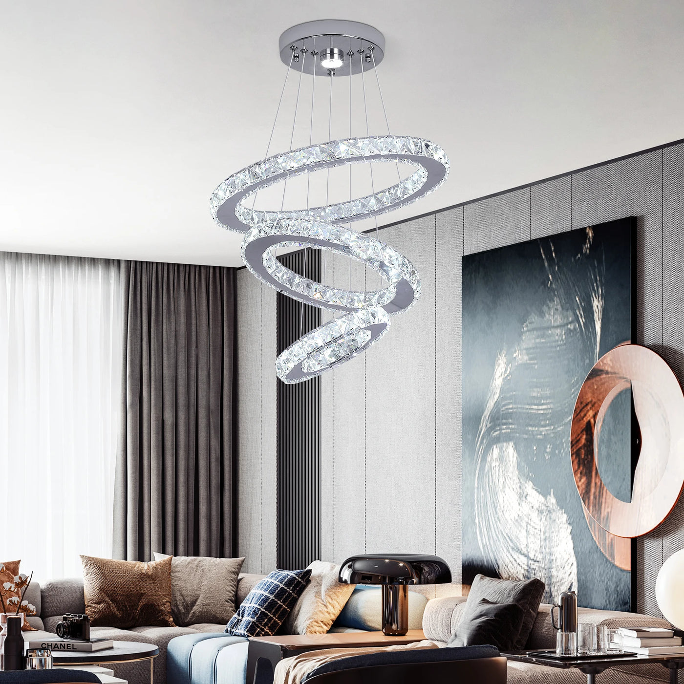 Remote Control Crystal Pendant Chandelier - Smart LED Hanging Light