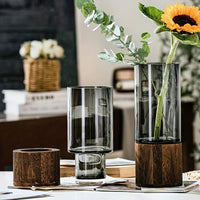 Elegant Glass Vase with Wooden Base - Modern Hydroponic Display
