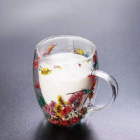 Double-Layer Borosilicate Glass Cup - Floral Petal Coffee Mug