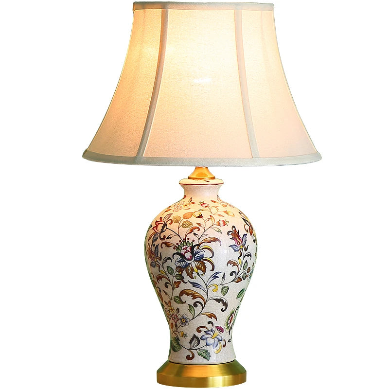 Retro Chinese Ceramic Table Lamp - Pleated Shade Bedside Accent