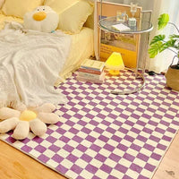 Retro Checkerboard Plush Area Rug - Soft Bedroom and Lounge Carpet