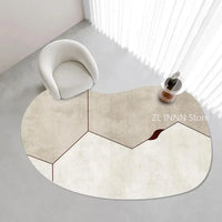 Cream Irregular Oval Area Rug - Soft Plush Bedroom Carpet