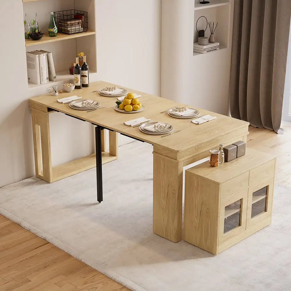 Modern Extendable Dining Table - Rectangle Sideboard with Storage