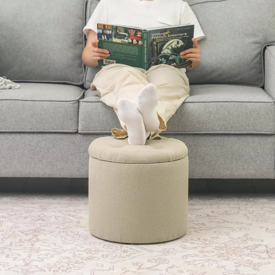 Fabric Storage Ottoman - Small Foot Rest Stool with Removable Lid