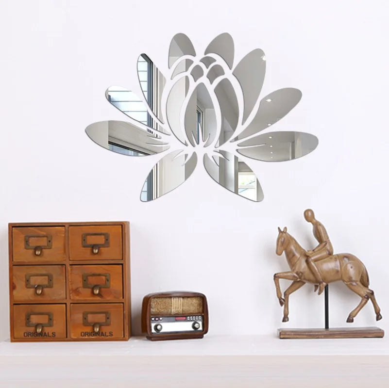Lotus 3D Acrylic Mirror Wall Sticker - Reflective DIY Decor