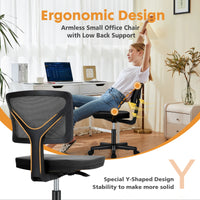 Armless Mesh Office Chair - Low-Back Swivel Seat with Lumbar Support
