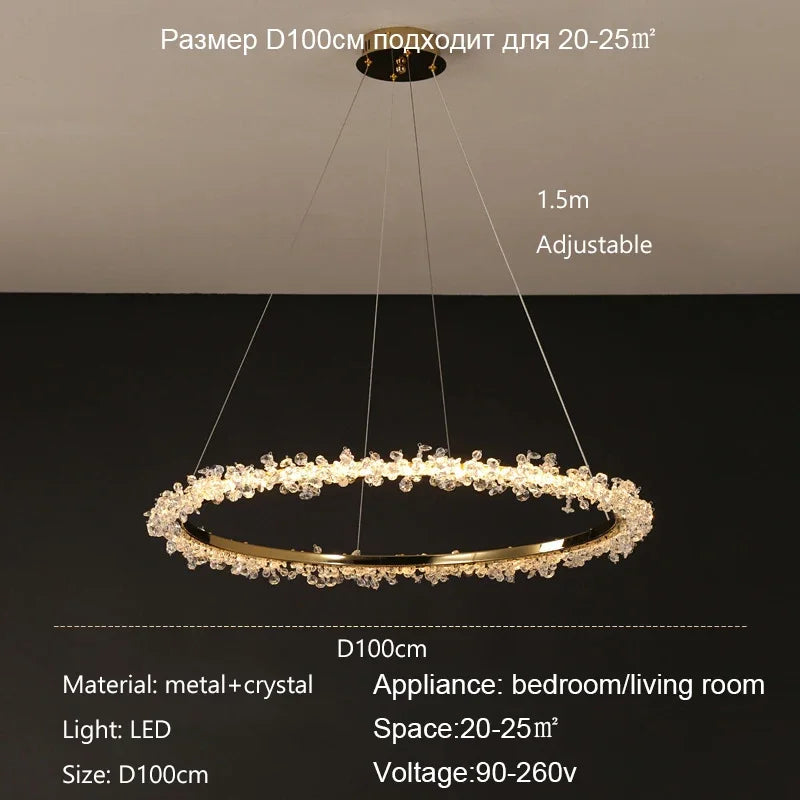 Dimmable Crystal Ring Chandelier - Modern LED Pendant Ceiling Light