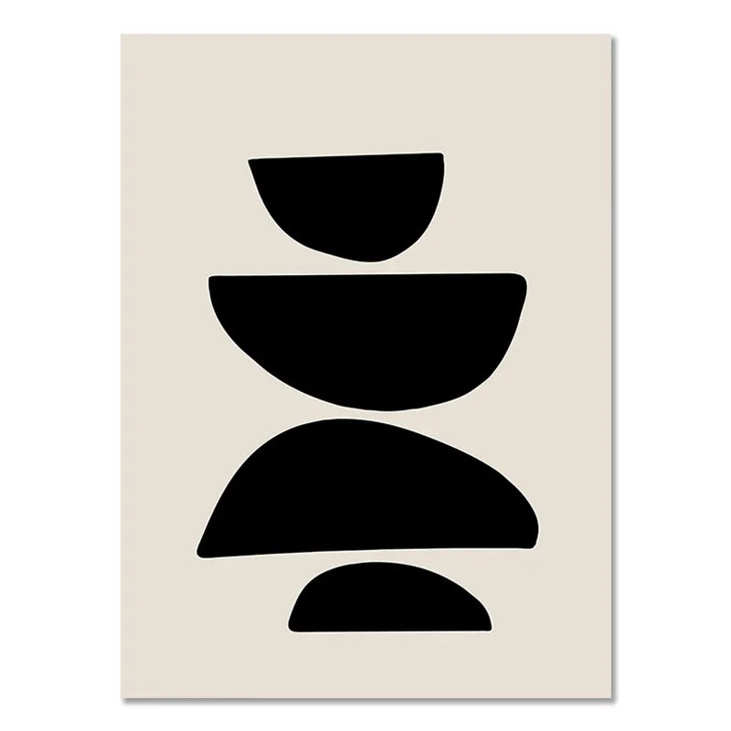 Abstract Boho Geometric Canvas Wall Art - Black and Beige Line Print