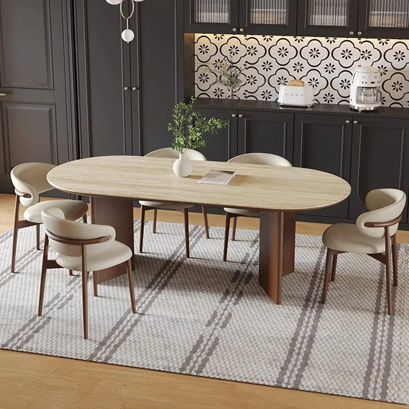 Nordic Retro Wooden Dining Table Set - Modern 6-Seater