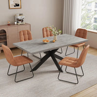 Extendable Grey Wood Dining Table Set - 6 Black Fabric Chairs