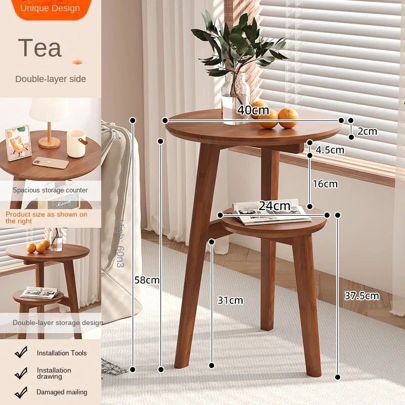 Solid Wood Round Side Table - Movable Living Room Accent Table