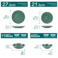 Embossed Stoneware Dinner Set - Green Service for 4, 8 or 12