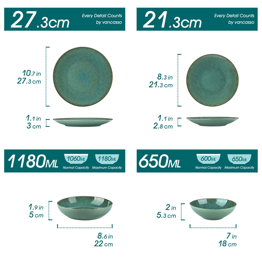 Embossed Stoneware Dinner Set - Green Service for 4, 8 or 12