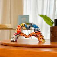 Graffiti Hand Heart Gesture Statue - Modern Resin Love Decor