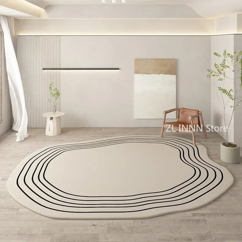 Cream Irregular Oval Area Rug - Soft Plush Bedroom Carpet