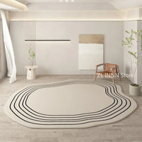 Cream Irregular Oval Area Rug - Soft Plush Bedroom Carpet