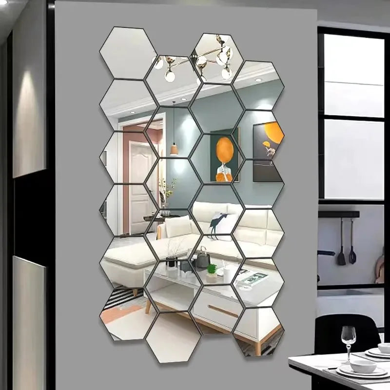 Hexagon Acrylic Mirror Wall Sticker Set - Self-Adhesive Decor