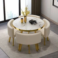 80cm Marble Round Dining Table Set - Modern Table with 4 Chairs