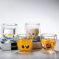 Double-Walled Animal Glass Mug - 250ml Cute Coffee Cup