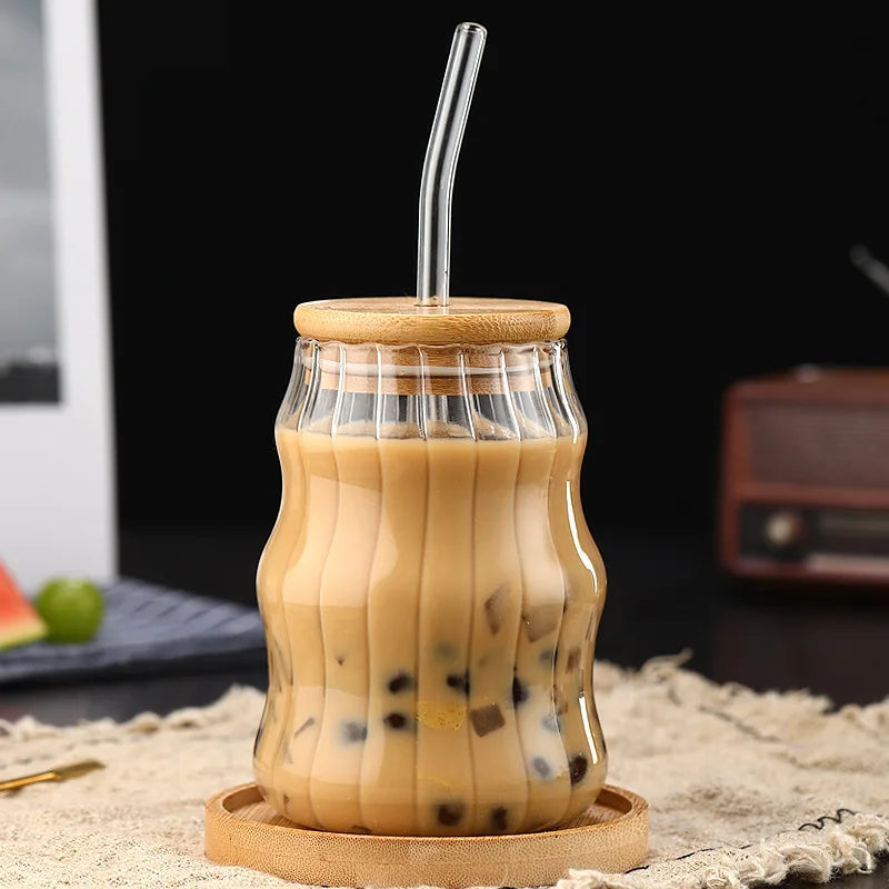 500ml Glass Tumbler with Straw - Mason Jar Cup with Bamboo Lid