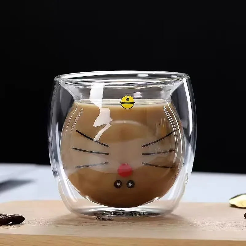 Double-Walled Animal Glass Mug - 250ml Cute Coffee Cup