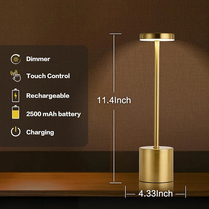 Portable Touch LED Table Lamp - USB Rechargeable Wireless Light