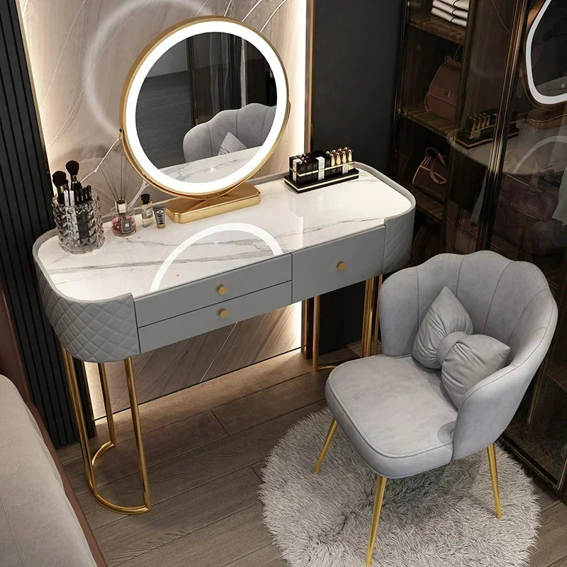 Luxury Makeup Vanity Desk - LED Mirror Dressing Table with Storage