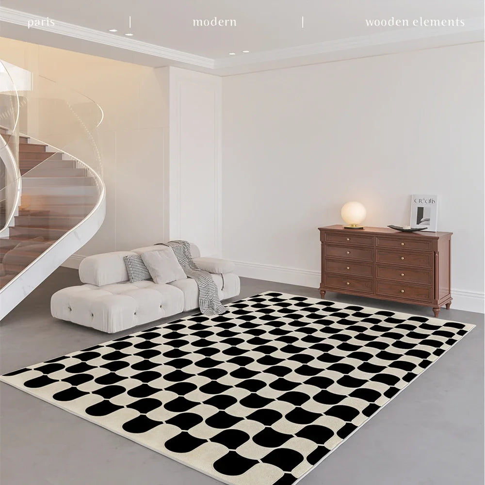Retro Checkerboard Plush Area Rug - Soft Bedroom and Lounge Carpet