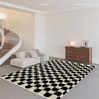 Retro Checkerboard Plush Area Rug - Soft Bedroom and Lounge Carpet