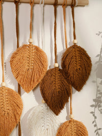 Leaf Macrame Wall Hanging - Boho Brown and Green Tapestry Decor